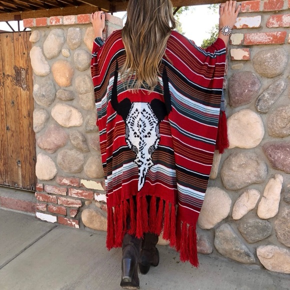 Three Bird Nest Sweaters - Three bird nest knit light weave w tassels Western Matador Poncho for spring